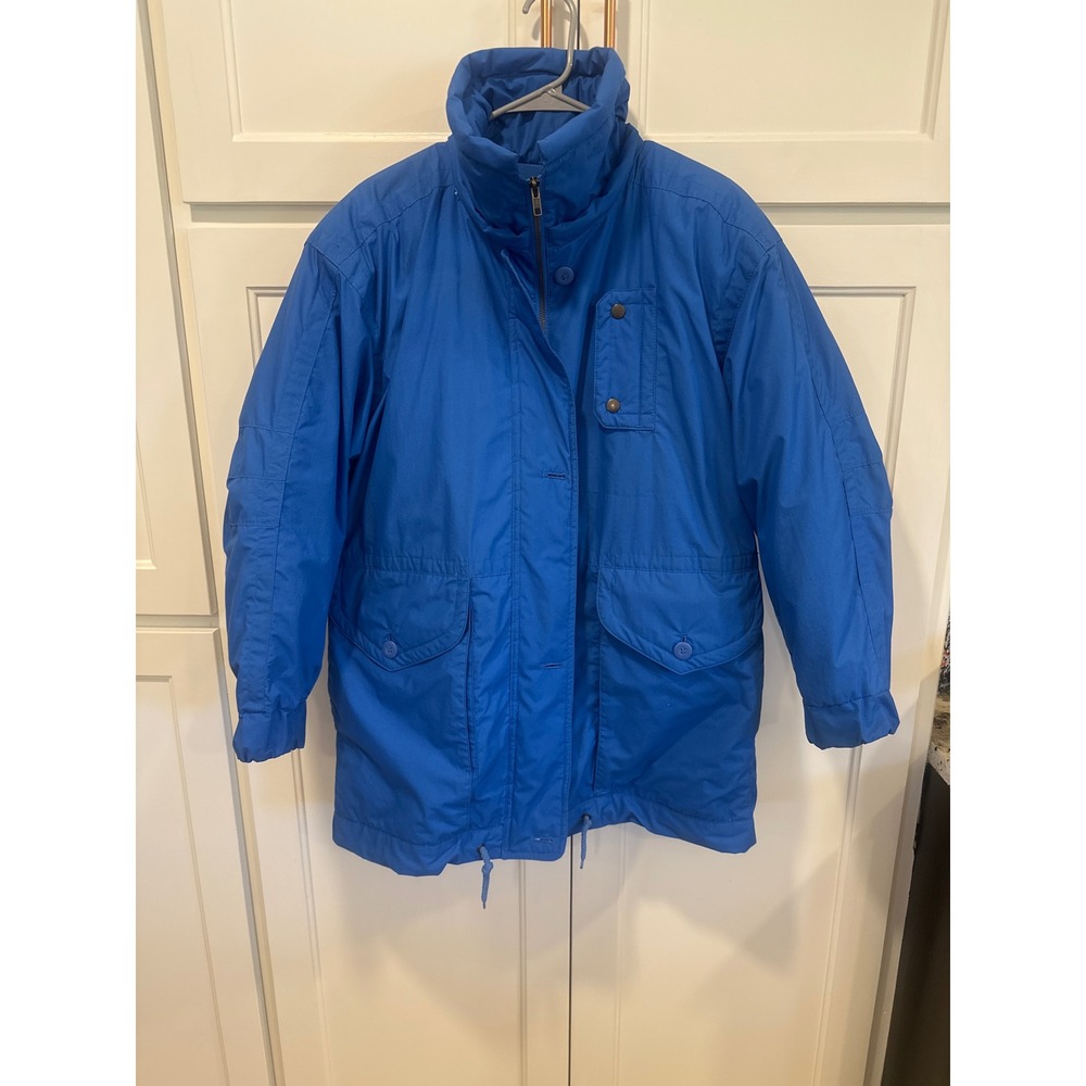 London Fog 2 in 1 Vintage Blue Puffer Parka Jacket Patterned Lining Womens M